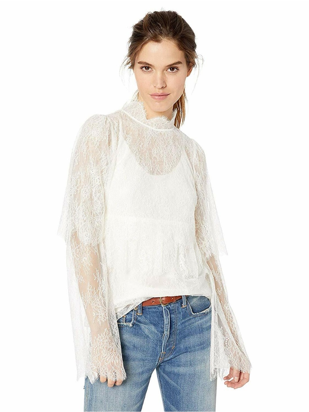 BCBGMaxAzria Ivory Lace High-Neck Blouse | Size XXS